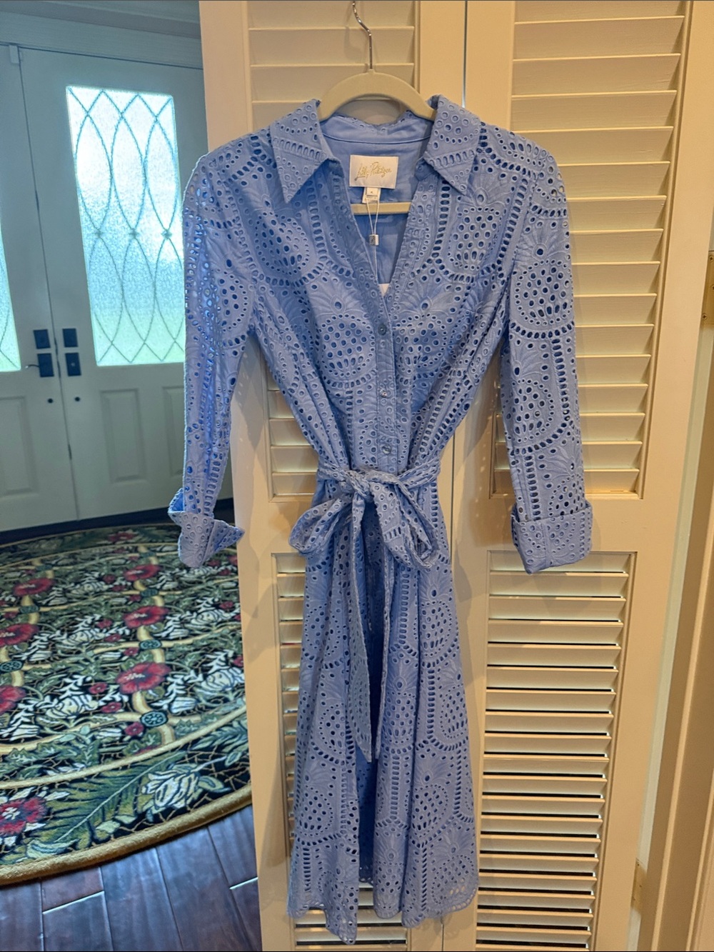 Lily Pulitzer Periwinkle Eyelet Midi Shirt Dress with Tie